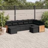 VidaXL Set mobilier de grădină cu perne, 9 piese, negru, poliratan 3260620