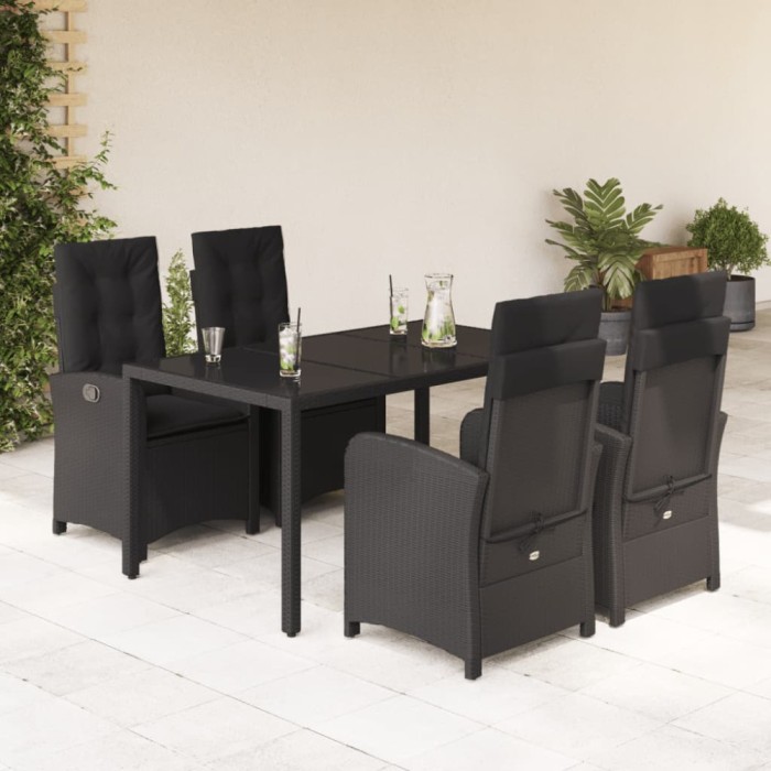 vidaXL Set mobilier de grădină cu perne, 5 piese, negru, poliratan 3212206