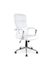 Scaun directorial Aurelius, tapiterie piele alba, inaltime reglabila 110-120 cm, baza metal, balansare, blocare, maxim 100 kg foto