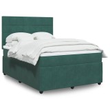vidaXL Pat box spring cu saltea, verde &icirc;nchis, 140x200 cm, catifea 3294661