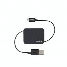 Cablu PNY retractabil, pentru incarcare si sincronizare dispozitive mobile cu mufa Micro-USB, negru foto