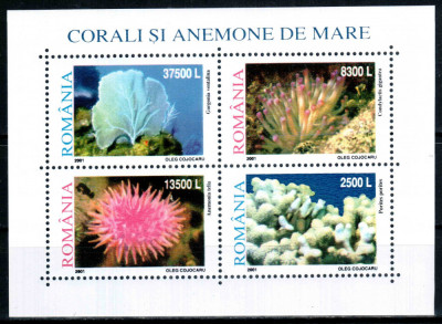 Romania 2001, LP 1570, Corali si anemone de mare (I), bloc, MNH! LP 10,00 lei foto