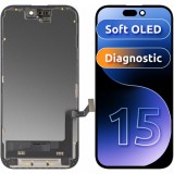 Cumpara ieftin Display cu Touchscreen MP compatibil cu Apple iPhone 15, cu Rama, Versiune Soft OLED FHD Diagnostic, Negru