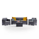 Set Mobilier Gradina Leziter Nero Ratan Artificial 5 Locuri Grafit Italia Rezistent Intemperii