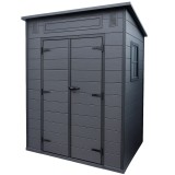 Magazie de gradina pentru unelte din PVC, cu usa dubla si fereastra, 181x130x200 cm, negru