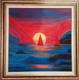 Peisaj marin pictat manual pe p&acirc;nză 50x50 cm