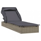 Cumpara ieftin Sezlong cu acoperis pliabil, gri, 213x63x97 cm, poliratan