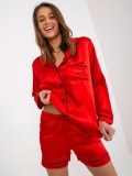 Pijamale rosii de dama din satin cu pantaloni scurti si camasa - L/XL