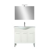 Set Mobilier Baie Leziter Nerva Prime 85 Alb Complet, Cu Chiuveta Ceramica, Livrat Asamblat, Rezistent Apa, 85cm