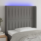 VidaXL Tăblie de pat cu LED, gri &icirc;nchis, 83x16x118/128 cm, textil