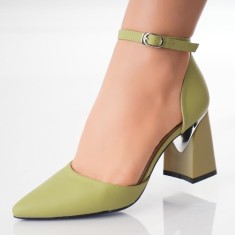 Pantofi dama cu toc Verzi din Piele Ecologica Oriana, 35