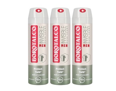 Pachet 3 x Deodorant Spray Borotalco, Invisible Men Musk Scent, 150 ml foto