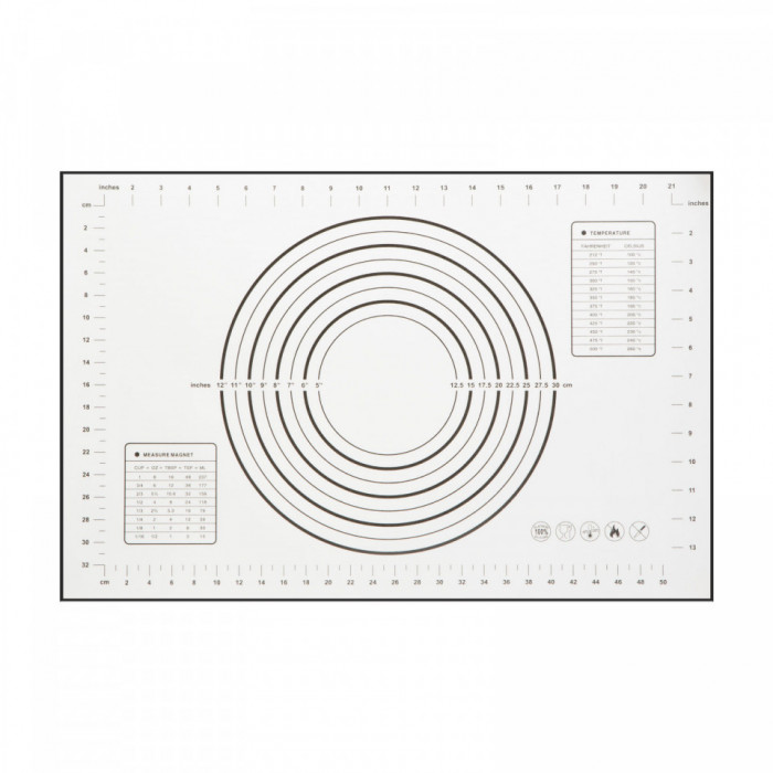 Blat din silicon - cu diagramă pentru &icirc;ntinderea aluaturi - 60 x 40 cm