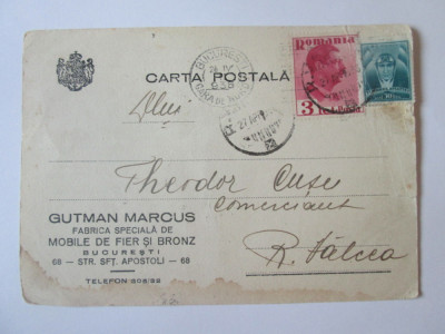 Carte postala Gutman Marcus,mobile de fier si bronz Bucuresti,circulata 1936 foto