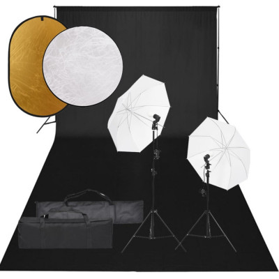 vidaXL Set studio foto cu set de lumini, fundal și reflector foto