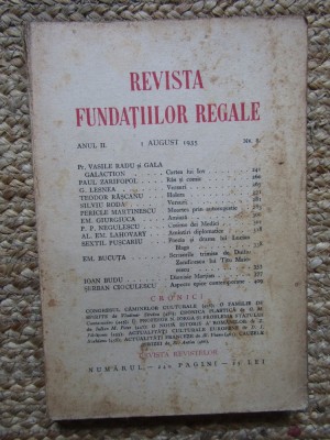 Revista Fundatiilor Regale - Anul II 1 AUGUST 1935 Nr. 8 foto