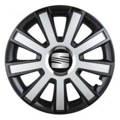 Set 4 capace roti Silver/black cu inel cromat R14 pentru gama auto Seat