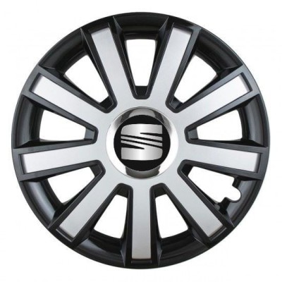 Set 4 capace roti Silver/black cu inel cromat R14 pentru gama auto Seat foto