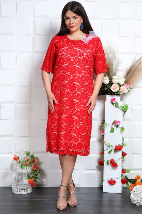 Rochie din dantela rosie Anemona - 60Marimea