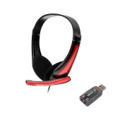 CASTI Spacer, cu fir, standard, utilizare multimedia, microfon pe brat, conectare prin adaptor USB 2.0 sau Jack 3.5 mm x 2, negru / rosu, &quot;SPK-507-USB