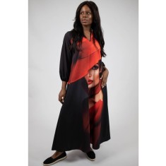 ROCHIE MAXI CU BUZUNARE SI MANECA LUNGA ENIGMA SCARLET LADY IN RED TALIE UNICA Multicolora