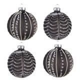 Set 4 globuri sticla neagra alba Craciun 8x8 cm