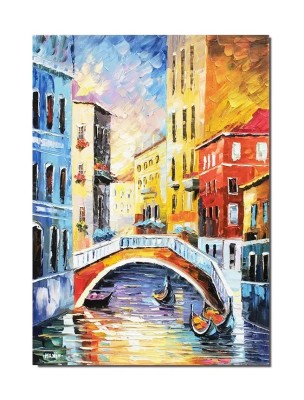 Tablou pictat manual, Peisaj venetian cu gondole, 70x50cm ulei pe panza, Superb foto