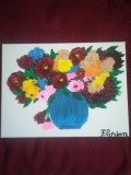 TABLOU PE PANZA CU SASIU NOU 30X40 CM VAS CU TRANDAFIRI PRET DOAR 20 LEI PICTOR FLORIAN