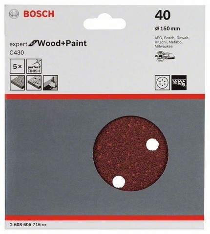 Bosch Set 5buc foi abrazive C430 150mm, 40 ProAdvanced PowerfulTools