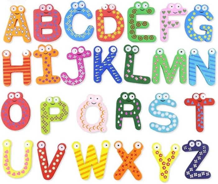 Set litere magnetice colorate din lemn 26 piese