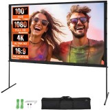 Cumpara ieftin Ecran Proiectie cu Trepied 100 inch, 4K Ultra HD, 16:9, Unghi 160&deg;, Portabil, Home Cinema, Prezentari, Interior/Exterior, Geanta Inclusa, Negru