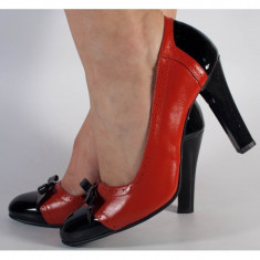 Pantofi eleganti piele naturala rosu cu negru (cod 723) foto
