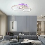 Cumpara ieftin Lustra LED 56W, 2 cercuri diamante, alb + crom, telecomanda, 2500lm, lumina calda/rece/neutra + RGB