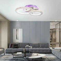 Lustra LED 56W, 2 cercuri diamante, alb + crom, telecomanda, 2500lm, lumina calda/rece/neutra + RGB