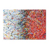 Tablou abstract pictat manual living, birou, Compozitie abstracta, 70x50cm ulei pe panza, reproducere Jackson Pollock