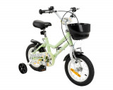 Bicicleta 12 inch cu roti ajutatoare si cosulet frontal Makani Pali Green