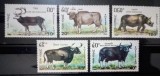 Laos 1990 animale sălbatice, cerb,bivol, rinocer,fauna serie 5v neștampilată