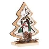 Decorațiune Crăciun, Model Brad Cu Om De Zăpadă, Lemn, 14 cm, Multicolor, Oem
