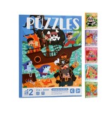 Set Puzzle-uri Magnetice din Lemn tip Carte, 2 in 1, 36 si 48 piese, Nivel 2, Corabia Piratilor, Montessori