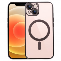 Husa MagSafe pentru Apple iPhone 12 Pro, Full Cover, Protectie camera, Margini colorate Electroplating, Magnetica, Incarcare Wireless, Flippy, Negru