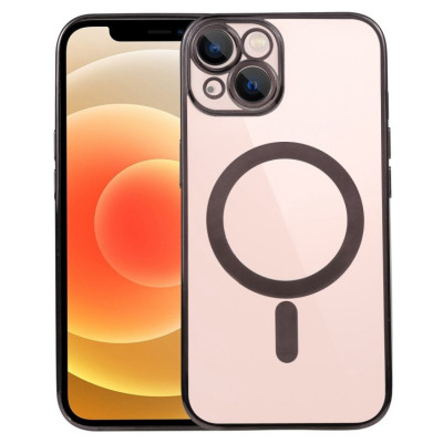 Husa MagSafe pentru Apple iPhone 13, Full Cover, Protectie camera, Margini colorate Electroplating, Magnetica, Incarcare Wireless, Flippy, Negru foto