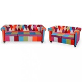 VidaXL Set canapea Chesterfield, 2 piese, material textil