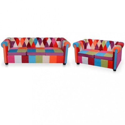 vidaXL Set canapea Chesterfield, 2 piese, material textil foto