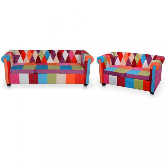 vidaXL Set canapea Chesterfield, 2 piese, material textil