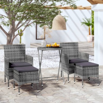 vidaXL Set mobilier de grădină, 3 piese, gri, poliratan și sticlă 3058389 foto