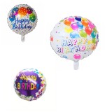 Set 3 baloane din folie metalizata, flippy, mini figurina rotunda, model happy birthday, 45 cm, ambalaj individual, pai inclus, umflare cu aer sau cu