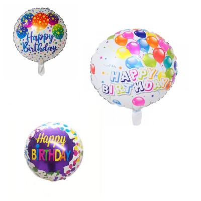 Set 3 baloane din folie metalizata, flippy, mini figurina rotunda, model happy birthday, 45 cm, ambalaj individual, pai inclus, umflare cu aer sau cu foto