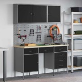 Set dulap lucru &amp; panou c&acirc;rlige, 8 piese, negru, MDF &amp; metal