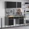 Set dulap lucru &amp; panou c&acirc;rlige, 8 piese, negru, MDF &amp; metal