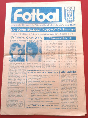 Program meci fotbal FC &amp;quot;SOIMII&amp;quot; IPA SIBIU - AUTOMATICA BUCURESTI (20.03.1983) foto